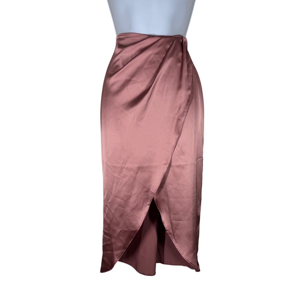 Miss Selfridge Satin Drape Wrap Blush Midi Skirt Women's 4‎ Elegant Date Night